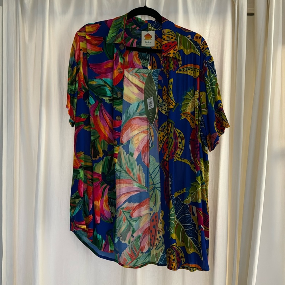 Farm Rio oversized flowy button down shirt